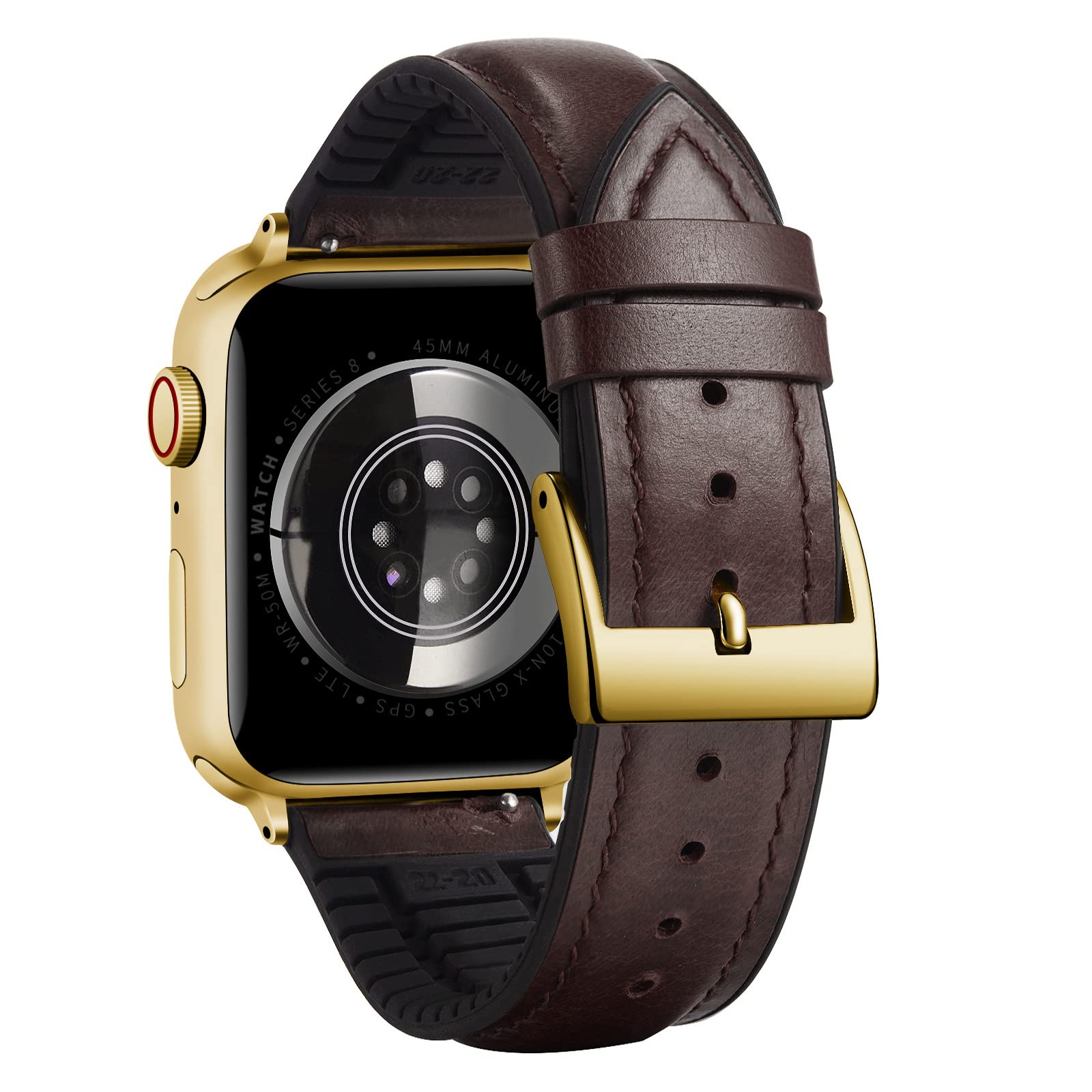 BINLUN Compatible with Apple Watch Strap 42mm 44mm 45mm 46mm 49mm Oil Wax Leather and Breathable Silicone Hybrid Replacement Band Compatible with iWatch Ultra SE SE2 Series 11/10/9/8/7/6/5/4/3/2/1