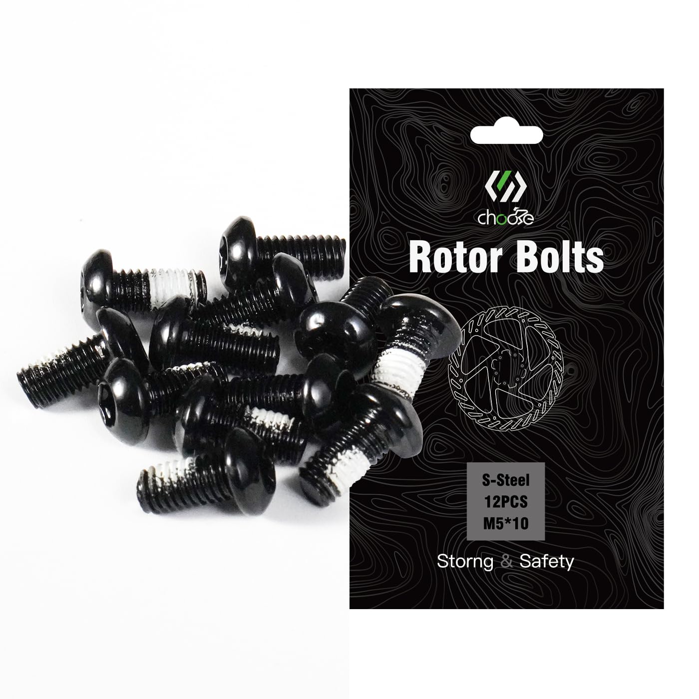 CNCLOL MTB Disc Rotor Bolts，M5x10mm Brake Rotor Screws，12Pcs Steel Rotor Bolts for Bike（red/blue/orange/green/Black/gold）