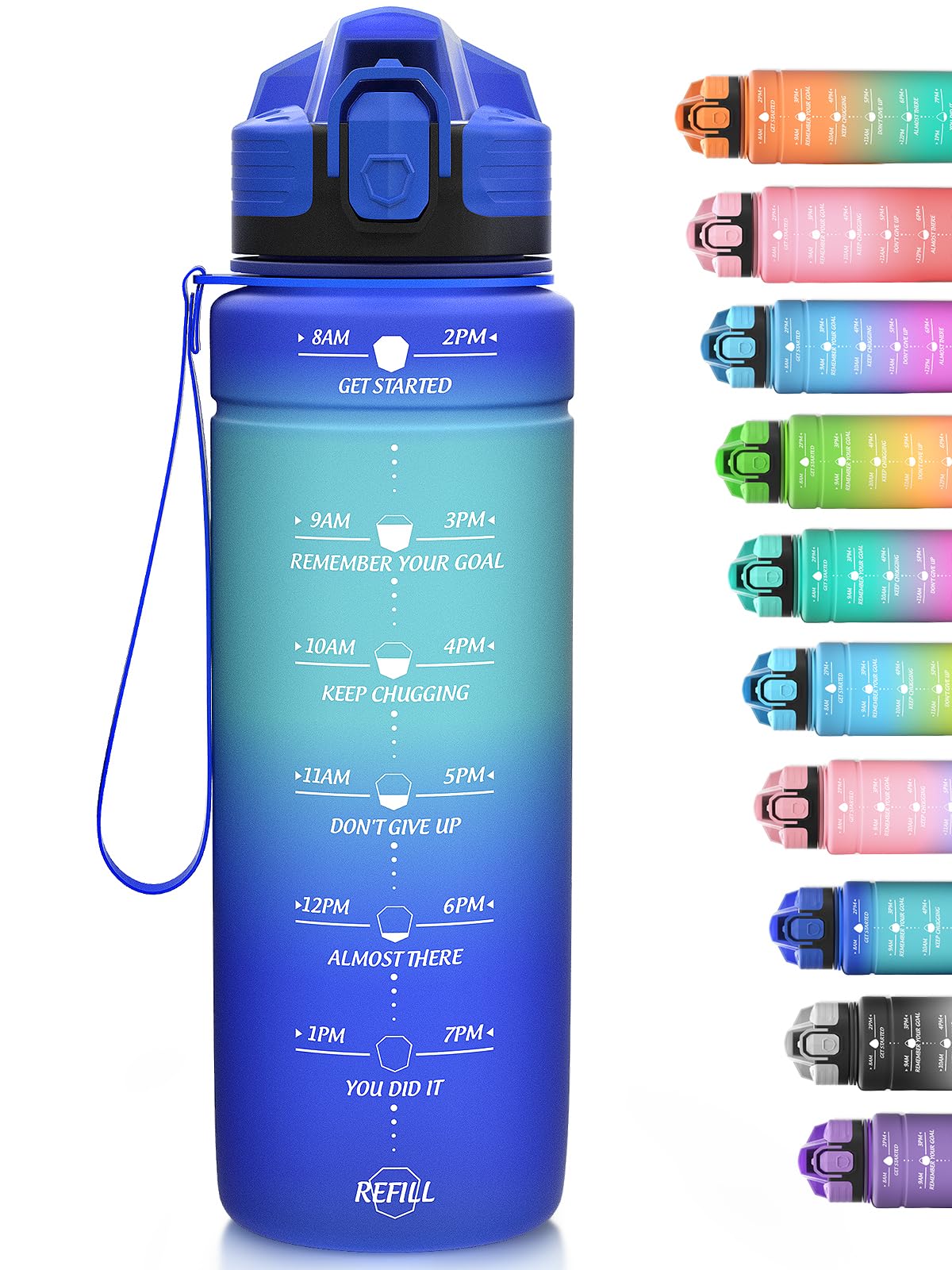 Niggeey 500ml & 700ml & 1000ml Motivational Water Bottle with Time Marker, Sports Water Bottles, Leak Proof BPA Free Tritan Drink Bottle for Kids, Men, Women, Running, Cycling, School, Gym and Sport