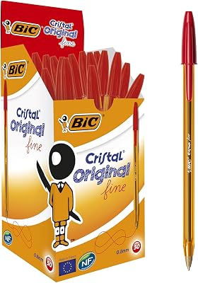 Canetas Cristal Original de Ponta Fina Fina (0,8 mm) - Vermelho, caixa de 50 unidades