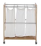 Trinity TBFZ-2102 3-Bag Bamboo Laundry Cart, Chrome