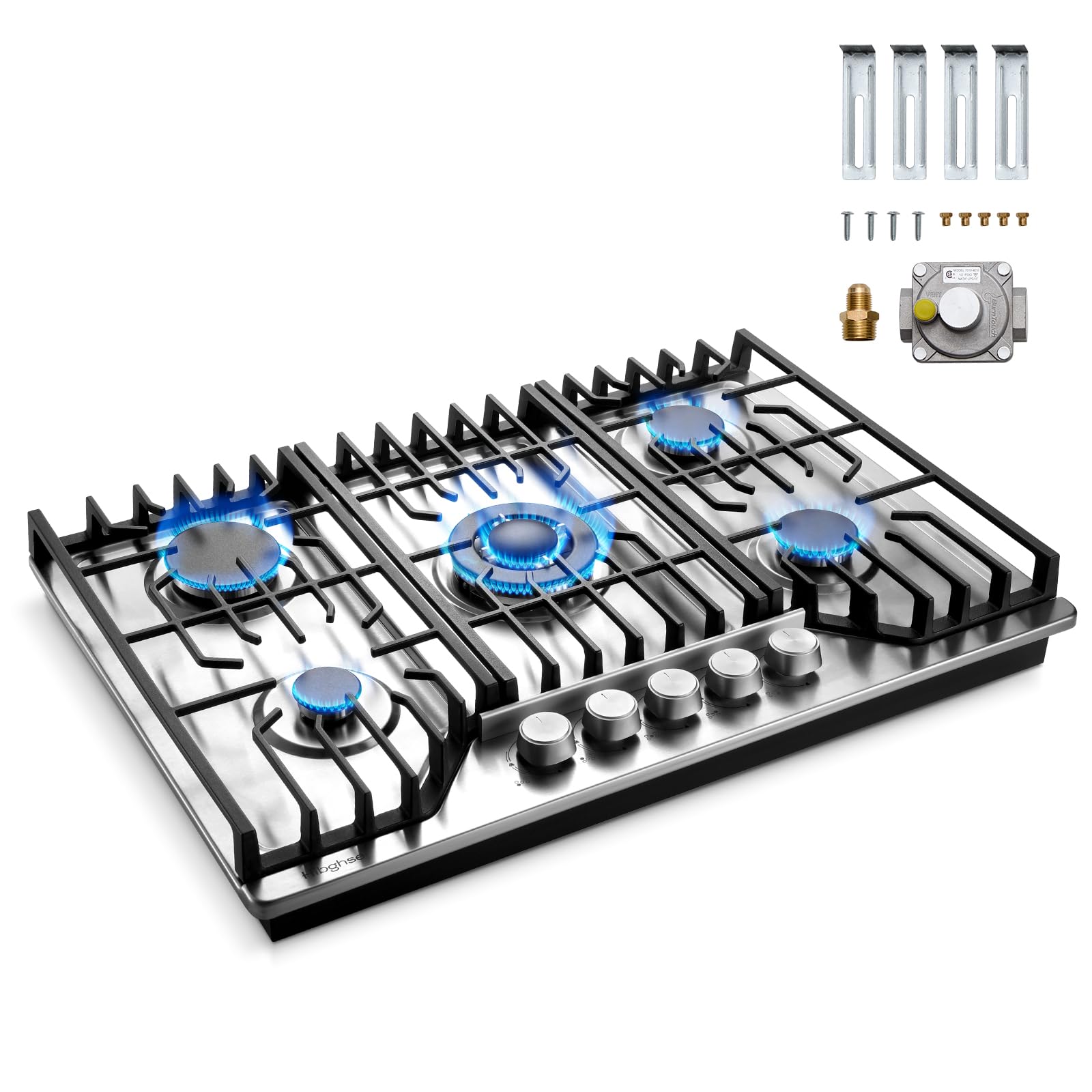 Photo 1 of ****It is used, and it is missing the screws.**Hibghse 34 Inch Gas Cooktop, Built In Gas Stove Top with 5 Sealed Burners NG/LPG Convertible Stainless Steel Propane Cooktop with Thermocouple Protection