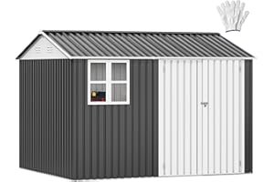 DWVO 8x6ft Metal Outdoor Storage Shed with Window, Lockable Tool Storage Sheds, Oversized Steel Garden Sheds with Sloped Roof for Backyard, Patio, Garage, Lawn, Dark Gray