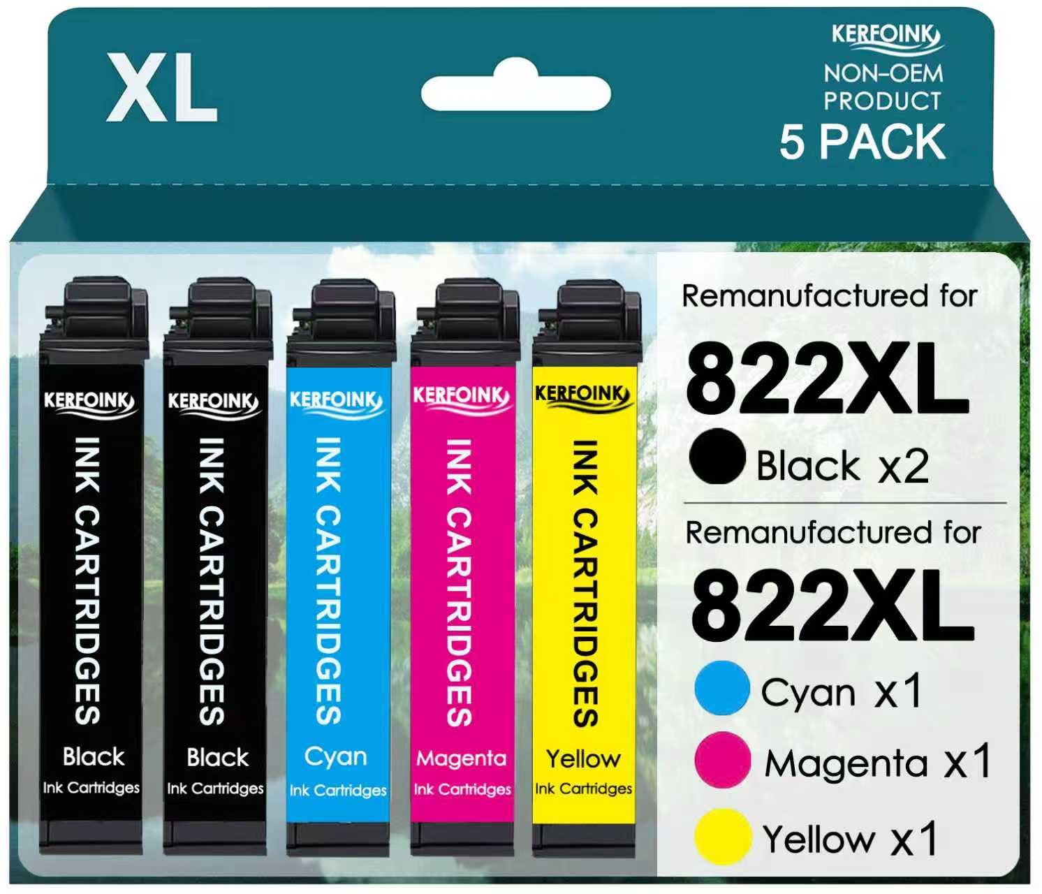 Photo 1 of for 822XL Remanufactured Ink Cartridge Replacement for Epson 822XL Ink Cartridges 822 822 XL for Workforce Pro WF-3820 WF-3823 WF-4820 WF-4830 WF4833 Printer (Black Cyan Magenta Yellow, 5 Pack)
