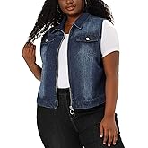 Agnes Orinda Plus Size Denim Vest for Women Sleeveless Zip Up Button Down Waistcoat Jeans Jackets Vests