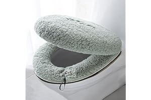 HICYOO Toilet Seat Warmer Cover & Toilet Lid Cover Green Fuzzy Toilet Seat Covers for Bathroom with Zipper Handle Plush Thicker Washable