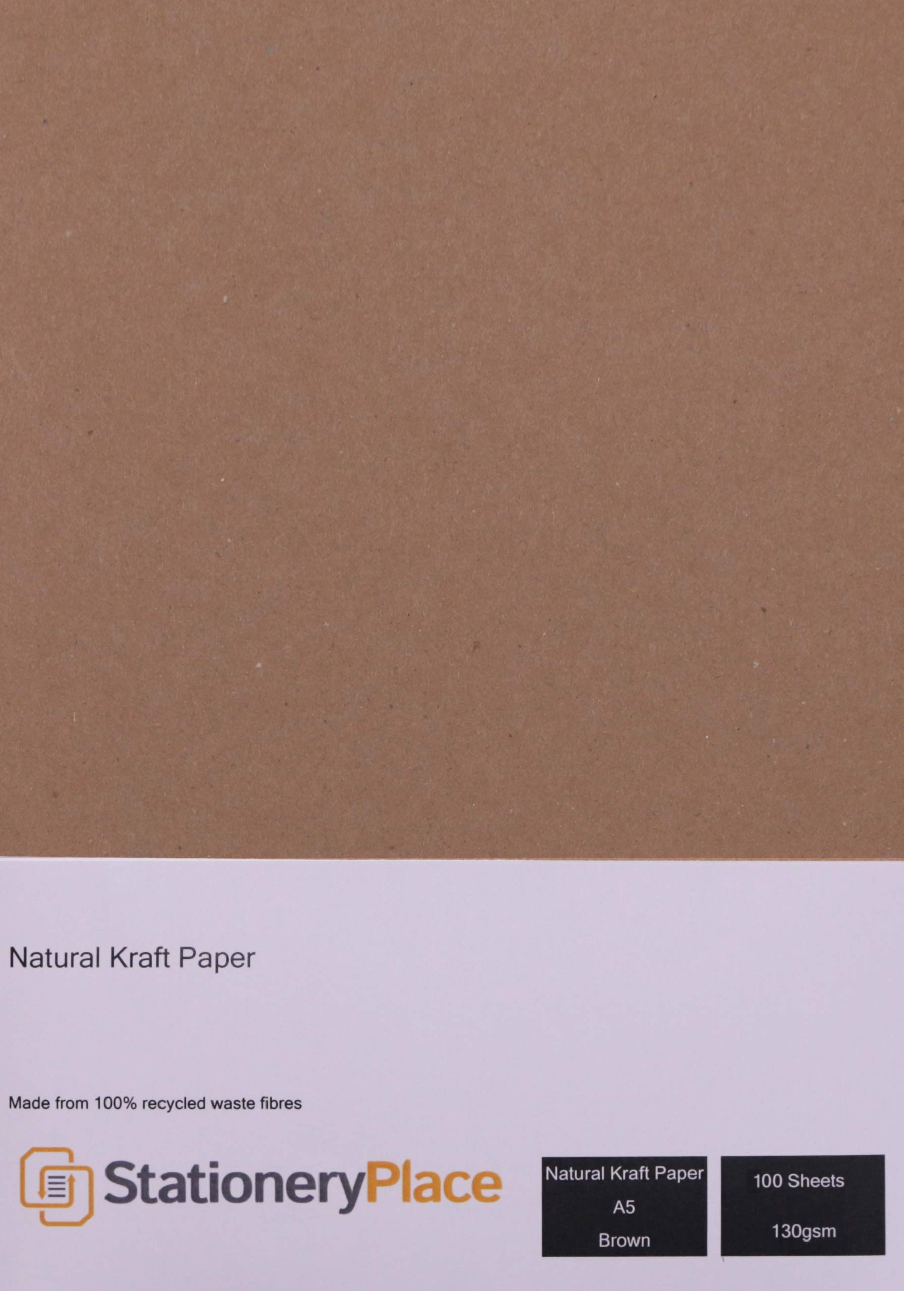 Stationery Place Natural Eco Recycled Brown Kraft Paper A5 130GSM 100 Sheet Pack