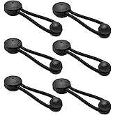 Nerites RV Bungee Shock Cord Clip with Knobs, 6 PCS, Black | Pull Tie Down, For Camping Tents Cargo Pool Car Cover, Holding Wire Hoses, No Screws Included