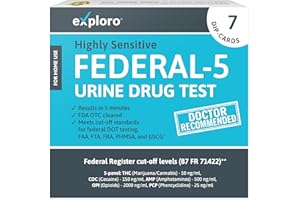 Exploro 5 Panel Drug Test Kit – at Home Urine Drug Screen for THC, Cocaine, Amphetamines, Opiates, PCP – Federal 5 Standard with Quick Results for Pre-Employment & Personal Use (Pack of 7)