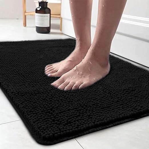 Amazon Com Lochas Luxury Bathroom Rug Shaggy Bath Mat 24 X 36 Inch Washable Non Slip Bath Rugs For Bathroom Shower Soft Plush Chenille Absorbent Carpets Mats Black Home Kitchen