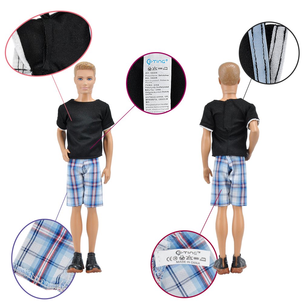 E-TING 3 Sets=6 Items Casual Wear T-Shirt Pants Pack Summer Look for Boy Doll (Lot#A)