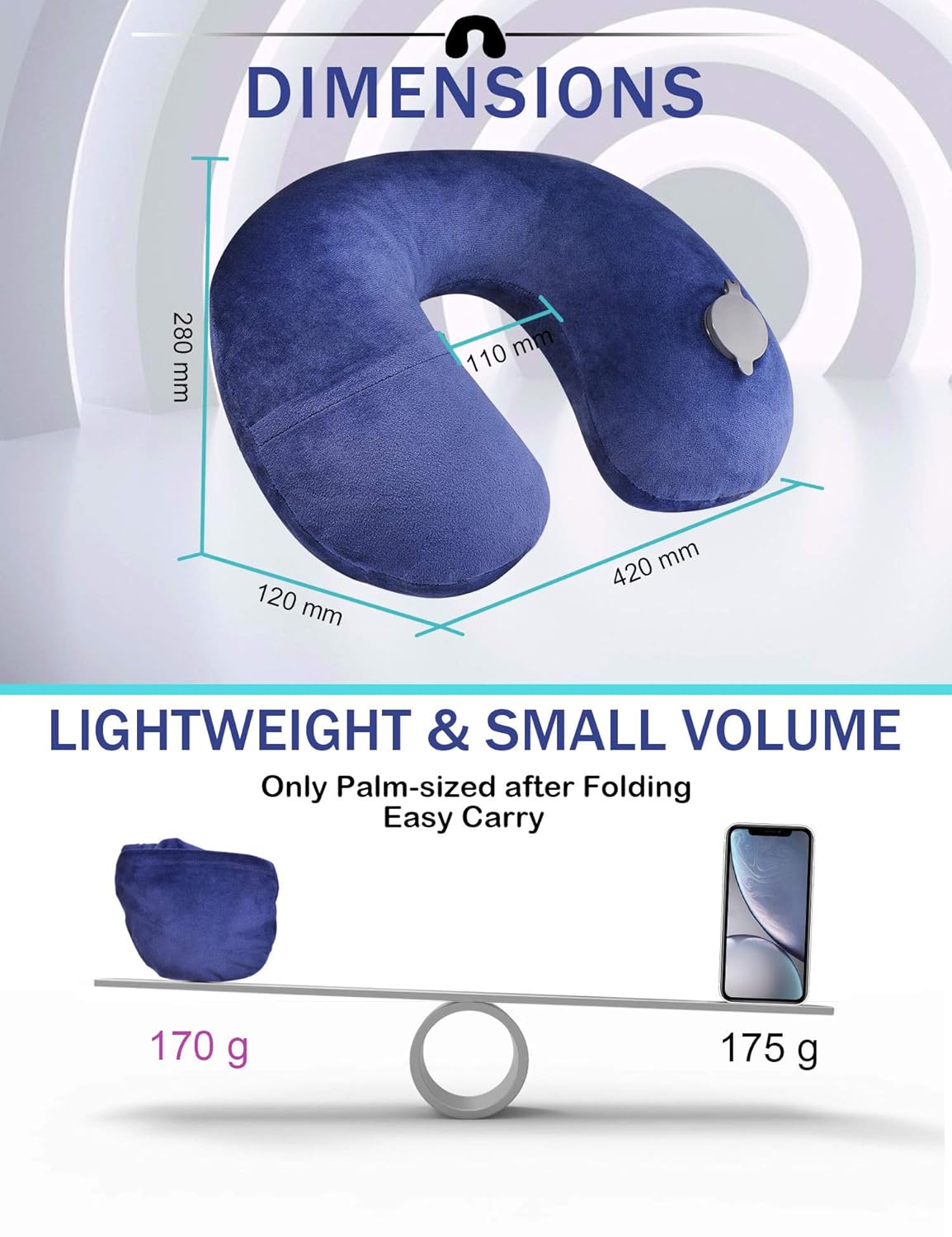 大きな取引 B07mqvddc4 ダークブルー 飛行機用 ドローコードバッグ アイマスク付き カバー 洗濯可能 ソフト 枕 飛行機 調節可能 U インフレータブルトラベルネックピロー Lotiyo 携帯枕 4 H Org