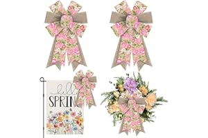 ON-AIRSTORE 2pcs Spring Wreath Bows Pink Roses Flowers Burlap Bows for Wreath, Brown White Spots Dots Ribbon Bows Spring Retro Flowers Decor Bows for Springtime Indoor Outdoor Decoration Wreath Ornament Supplies