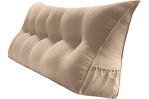 Peachwell Triangular Reading Bed Rest Pillow Large Bolster Cushion Headboard Backrest Wedge Pillow with Removable Cover and Two Large Side Pockets (Champagne, King: 78 x 8 x 20 inches)