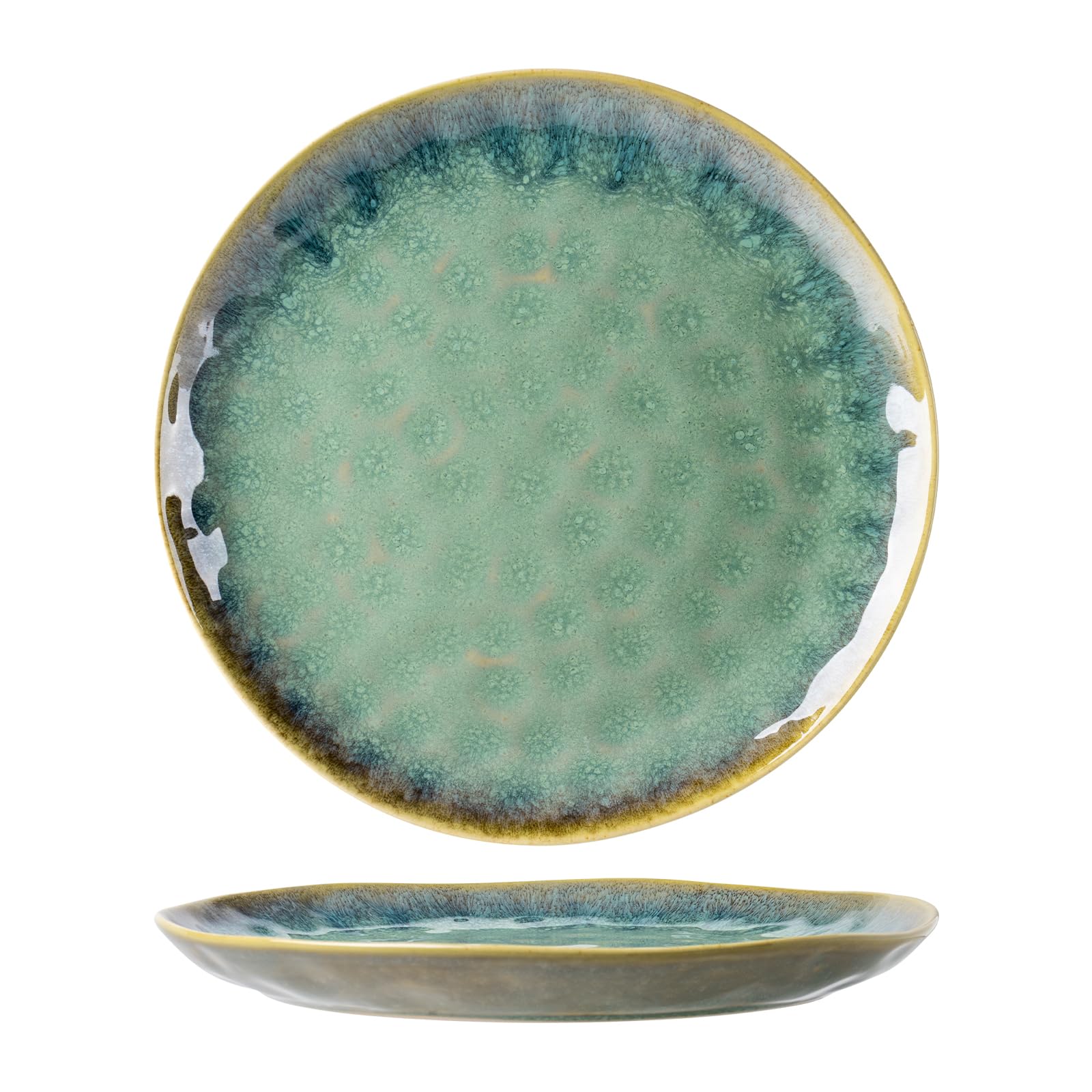 Henten Home Porcelain Cake Plates, Set of 4 Dessert Plates, 21 cm, Handmade, Green, Round, Retro, Christmas