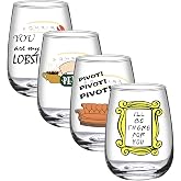 LIAVOEIZ Friends Cup TV Show Merchandise-Friends TV Show Wine Gifts for Women-Set of 4 Funny Wine Glasses 17oz-Stemless Glasses Housewarming Gift, TV Show Gifts for Fans