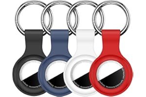 Linsaner [4 Pack] Compatible with AirTag Case Keychain for Air Tag Holder Silicone for AirTags Key Ring Cases Tags Chain for AirTag GPS Item Finders Accessories, Black/Blue/White/Red