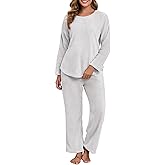 PrinStory Fluffy Pajamas for Women Set Winter Fleece Pajama Sets Warm Fuzzy Pjs Flannel 2 Piece Lounge Sets with Pockets