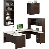 Bestar, Ridgeley Collection, 3-Piece Set Including a U-Shaped Desk with Hutch, a Lateral File Cabinet, and a Bookcase