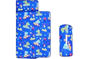 Cloele Toddler Nap Mat with Pillow-53 x21 Sleeping Bag for Kids Ages 3-7Years Slumber Bags,Rolled and Portable Nap Mat for Toddler Boys Preschool Daycare Travel-Dinosaur