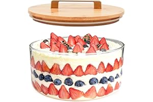 Acelane 10 Inch Glass Trifle Bowl with Sealed Lid, Large Salad Bowl, Modern Versatile Mixing and Serving Bowl for Salad, Dess