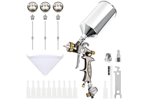 BEETRO HVLP Air Spray Gun 1.3/1.4/1.8mm Nozzle 1000ml Capacity 14.5CFM 30-43psi with 11 Filters 10pcs 190M Paint Strainers Air Control Valve 1/4" Connector and Type 2 Adapter