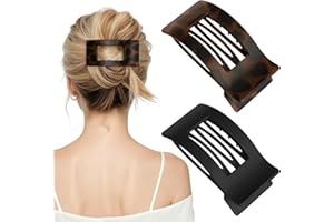 RDUQM 2 Pcs Flat Hair Clips for Women, French Lay Down Flat Claw Clips for Thick Thin Hair, Comfortable Curved Duck Billed Barrettes,Large Matte Non-Slip Strong Hold Hair Accessories, Tortoise & Black