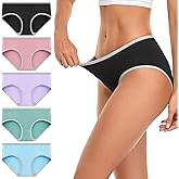 wirarpa Women's Cotton Underwear Mid Low Rise Full Briefs Breathable Ladies Regular Plus Size Panties 5 Pack