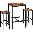 VASAGLE Bar Table and Chairs Set, Square Bar Table with 2 Bar Stools, Dining Pub Bar Table Set for 2, Space Saving for Kitchen Breakfast, Living Room, Party Room, Rustic Brown and Ink Black