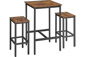 VASAGLE Bar Table and Chairs Set, Square Table with 2 Stools, Dining Pub Set for 2, Space Saving for Kitchen Breakfast, Living Room, Party Room, Rustic Brown and Ink Black