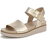 LifeStride Womens Gillian Ankle Strap Flat Sandals Platino Gold 9.5 M