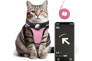FEEYAR AirTag Cat Harness and Leash Set for Walking, Cat Harness with AirTag Holder, Escape Proof Apple Air Tag Integrated Cat Vest with Reflective Strips, Adjustable Breathable Harnesses for Kittens Outdoor