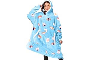 BINSUNS Oversized Wearable Hoodie Blanket, Soft Fuzzy Microfiber & Sherpa Wearable Blanket Sweater with Giant Pocket