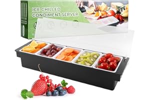 WICHEMI Fruit, Veggie & Condiment Caddy with Lid Dispenser Tray Plastic Garnish Station for Bartending & Serving Taco, Ice Cr