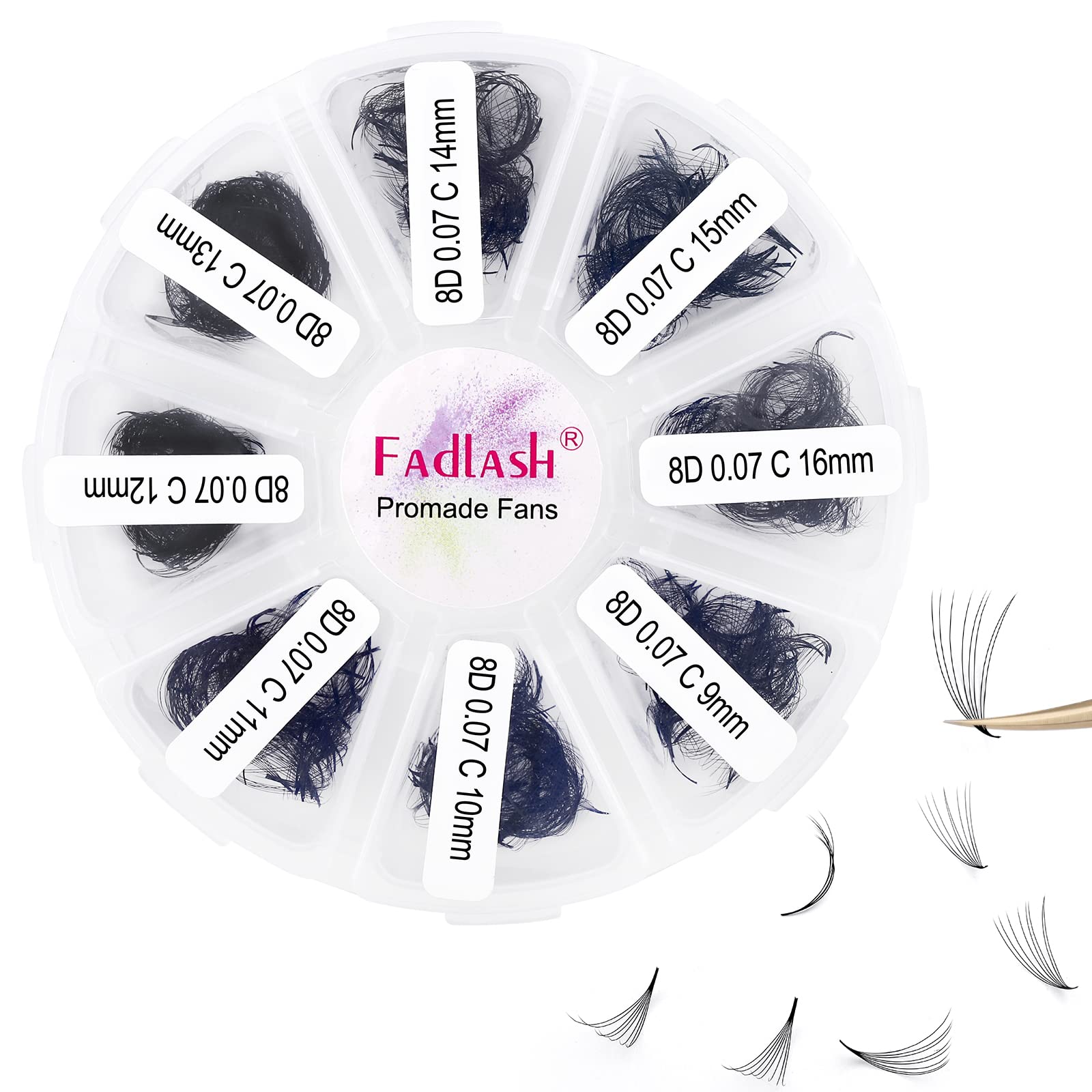 Premade Volume Eyelash Extensions 8D 0.07 C Curl 1000pcs Russian Lashes 9-16mm Mixed Tray Pre-Made Russian Lashes Handmade Promade Loose Fans — image 1