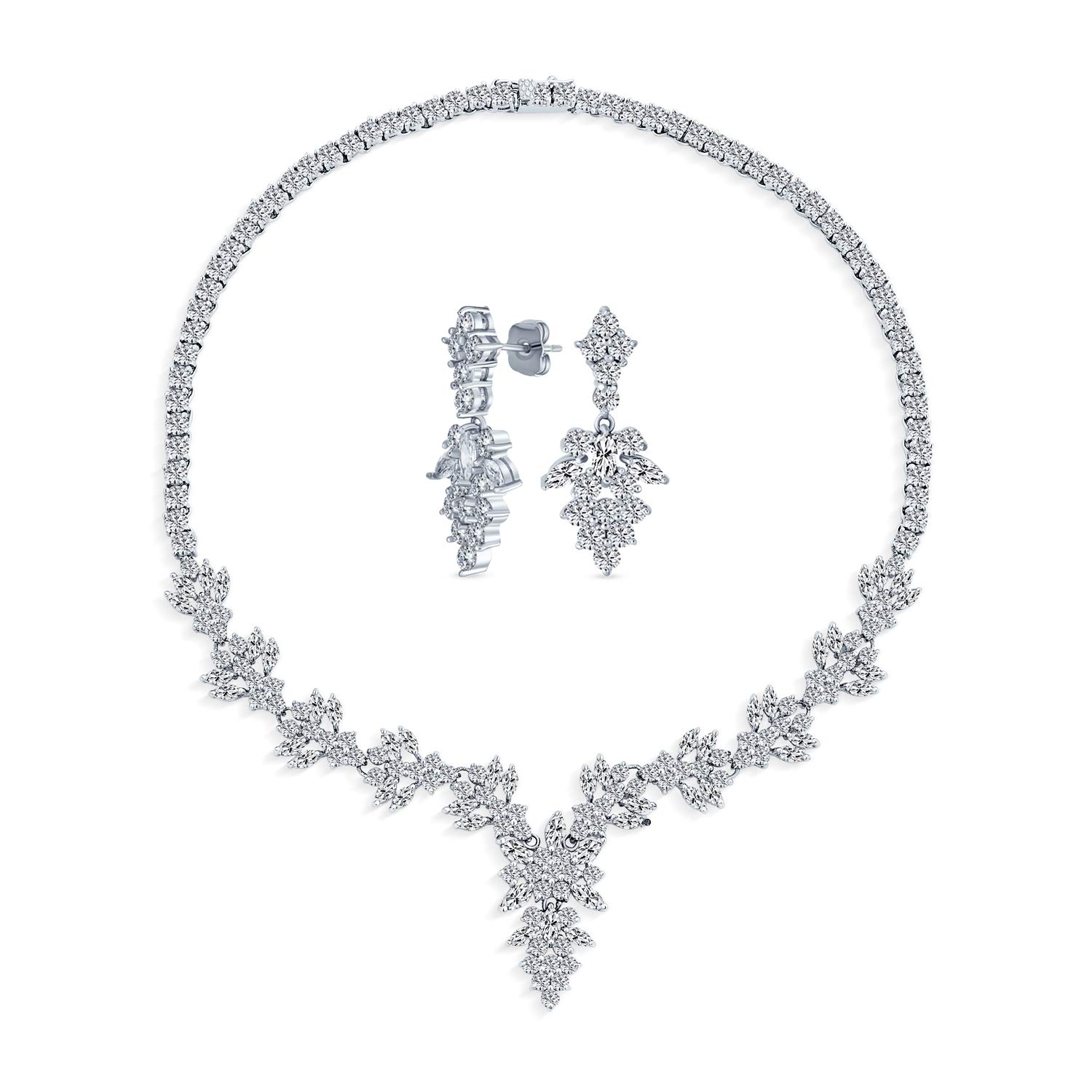 Bridal Jewelry Set Art Deco Style Vintage Style Marquise Leaf Starburst Cubic Zirconia AAA CZ Choker Collar V Statement Necklace & Chandelier Dangle Earrings For Women Wedding Pageant