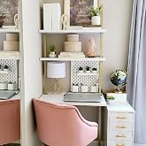 QIUTMER 3-Shelf Industrial Wall Mount Ladder Desk, Small Computer or Writing Desk Gold and White for Homes Office School Small Spaces (30"x20"x73")