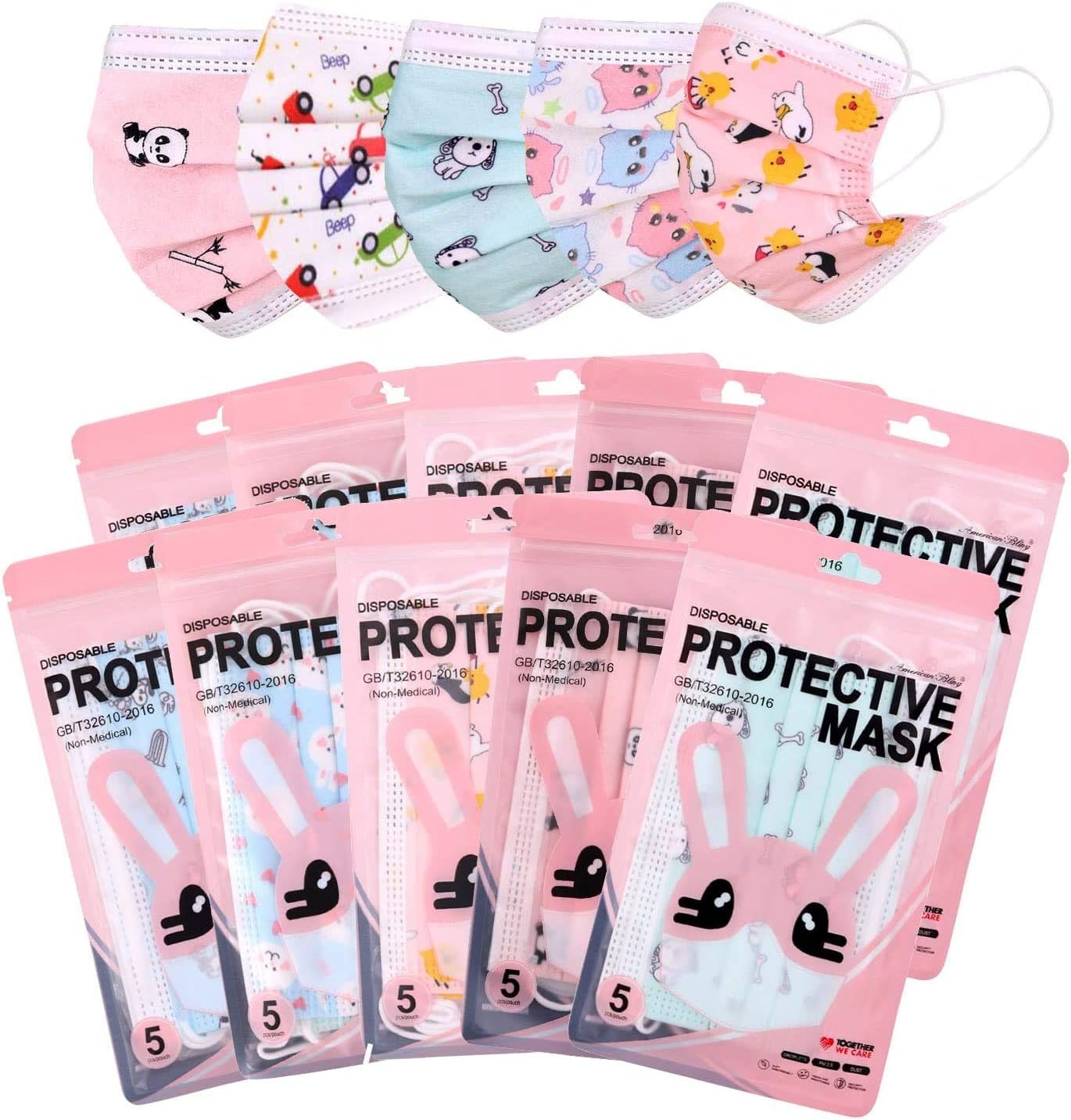 50 Pcs Kids Cute Print Disposable Masks