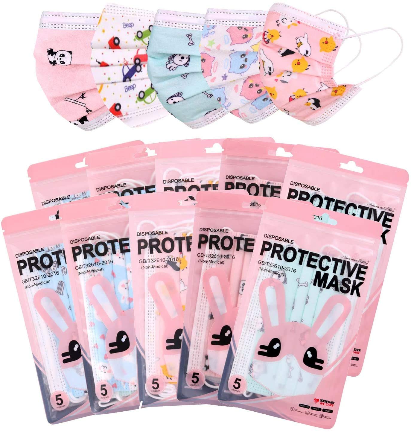 50 Pcs Kids Cute Print Mask