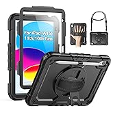 SEYMAC Case for iPad (A16) 11th/10th Generation 2025/2022 (11″/10.9″), Sturdy Heavy Duty Full-Body Shockproof Protective Case with Screen Protector, Rotating Stand, Hand/Shoulder Strap, Black