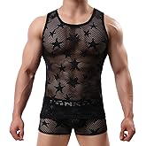 Evankin Mens Sexy Star Fishnet Tank Top See Through Mesh Sleeveless Tank Shirt Muscle Sheer Undershirts
