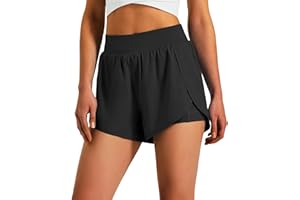 Ksmien Womens 3" Athletic Running Shorts - 2 in 1 Quick Dry Split Workout Gym Shorts with Liner Phone Pockets