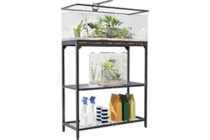 AnBaiMei 20-30 Gallon Aquarium Stand, Fish Tank Stand with Adjustable 3-Tier Storage Shelf, Heavy Duty Reptile Breeder Turtle Tank Terrarium Rack Table for Home Office, 30" L x 12" W x 32.2" H, Black