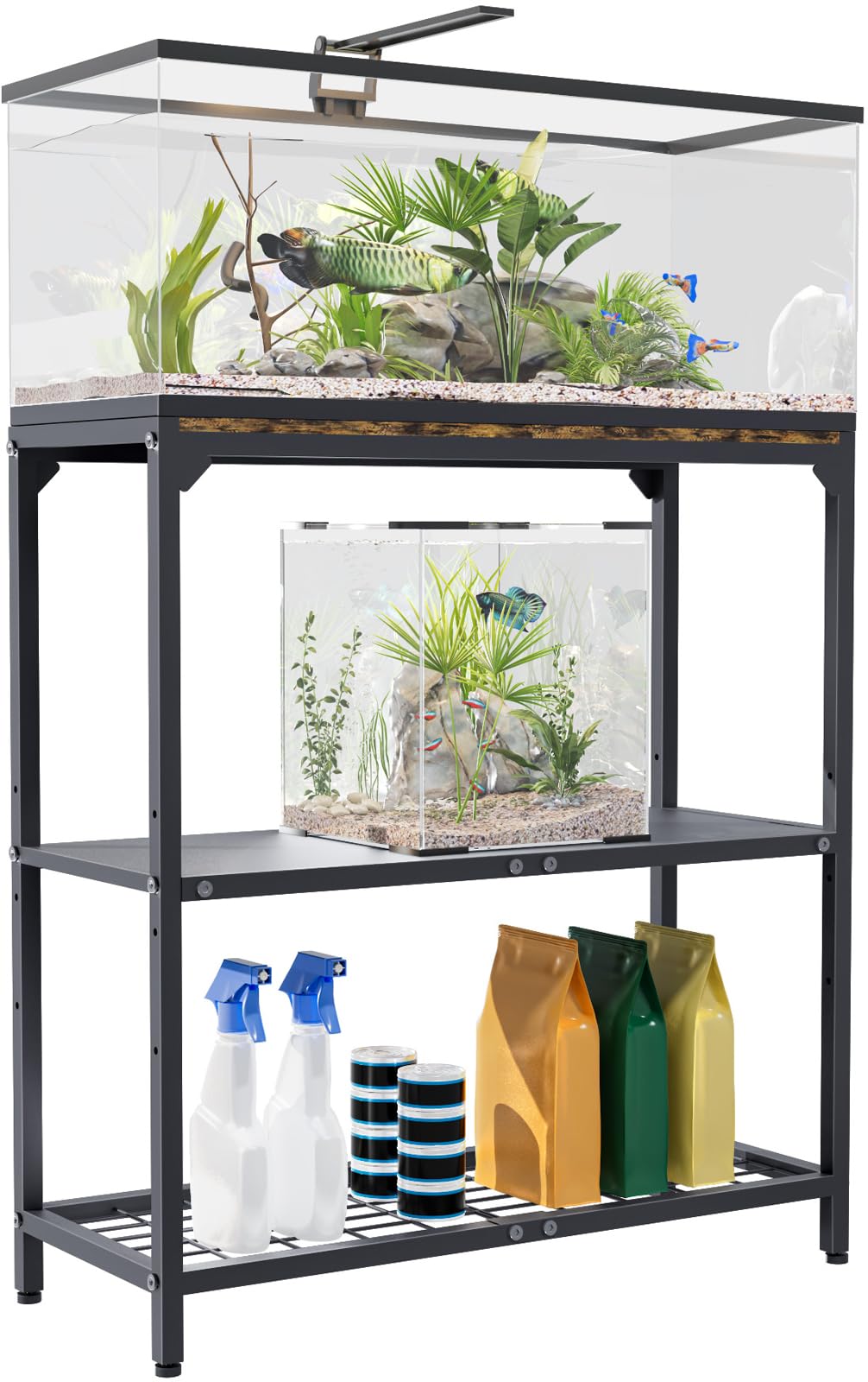 Photo 1 of AnBaiMei 20-30 Gallon Aquarium Stand, Fish Tank Stand with Adjustable 3-Tier Storage Shelf, Heavy Duty Reptile Breeder Turtle Tank Terrarium Rack Table for Home Office, 30" L x 12" W x 32.2" H, Black
