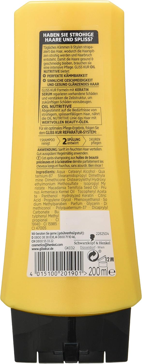 Schwarzkopf Gliss Oil Nutritive Conditioner Pack of 3 x 200 ml, 200 ml (Pack of 3) - Image 3