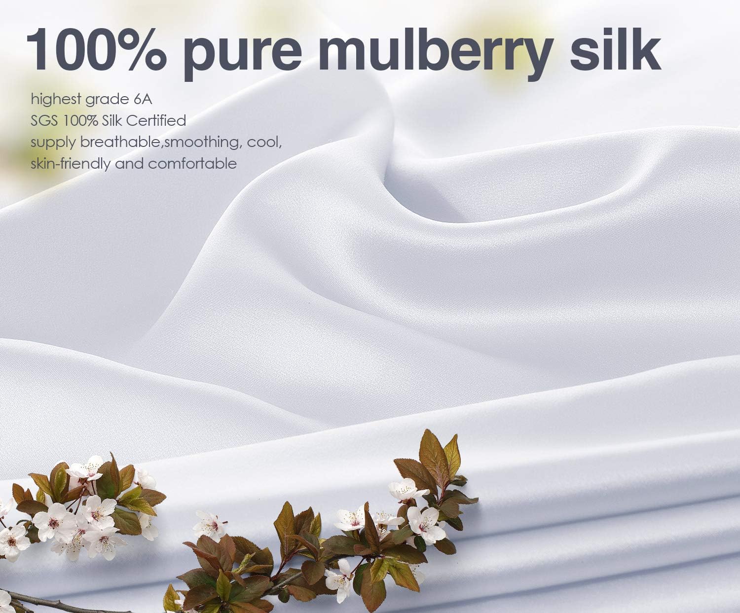 100% Mulberry Silk Pillowcase for Hair and Skin, Both Sides 19 Momme Pure Natural Silk Pillowcases Soft Breathable Queen 20''×30'', White 1 Pack: Kitchen & Dining