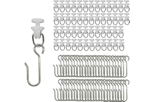 100 Pcs Shower Curtain Pack - 50 Track Hooks and 50 Gliders, Rollers for Gazebo, RV Clips, White Hooks for Tracks and Rails