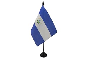 Nicaragua Table Flag 4'' x 6'' - Nicaraguan Desk Flag 15 x 10 cm - Black plastic stick and base - AZ FLAG