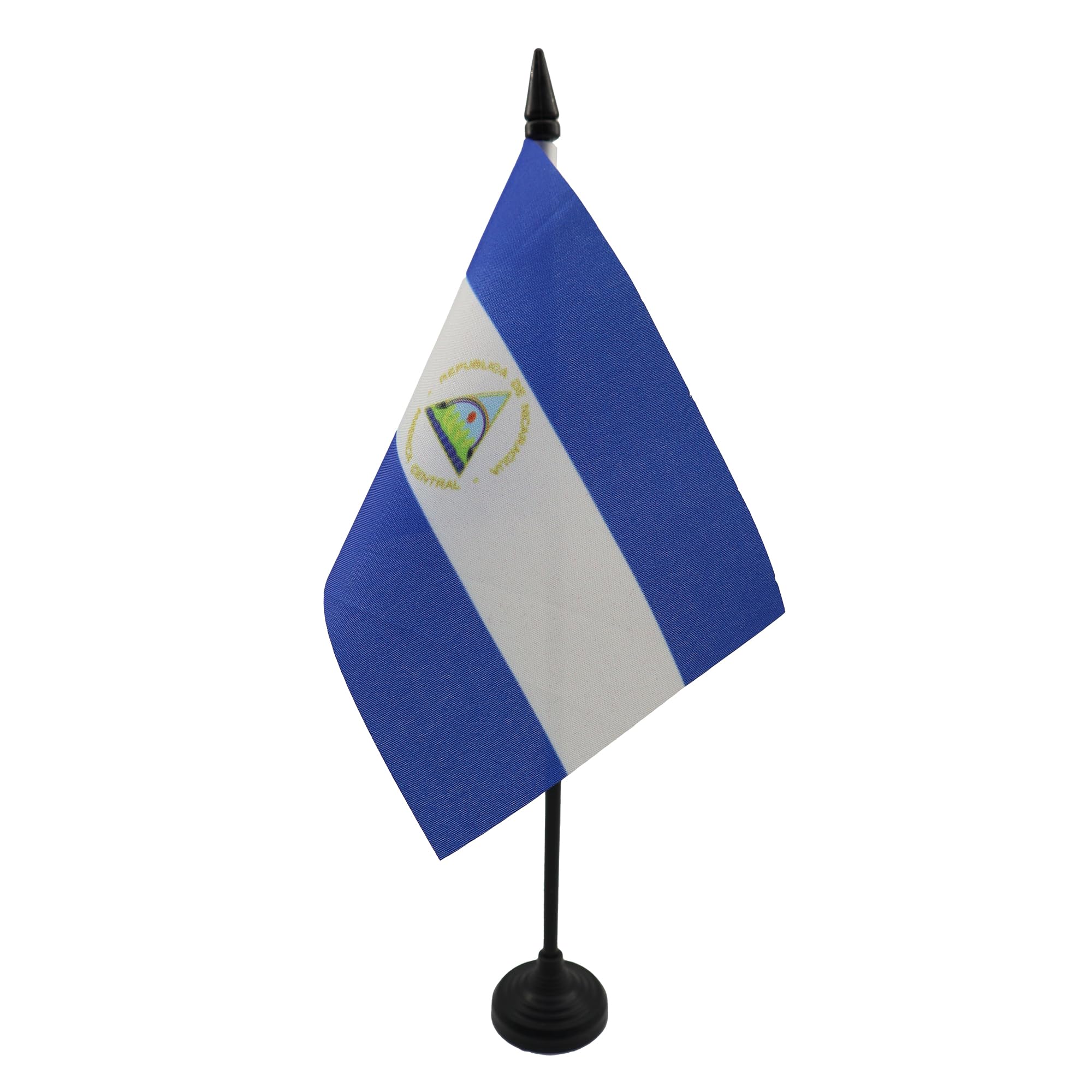 AZ FLAG - Nicaragua Table Flag 4'' x 6'' - Nicaraguan Office Mini Banner 100% Polyester 15 x 10 cm - Mini Desk Flag with 10'' Pole and Black Plastic Base — image 1