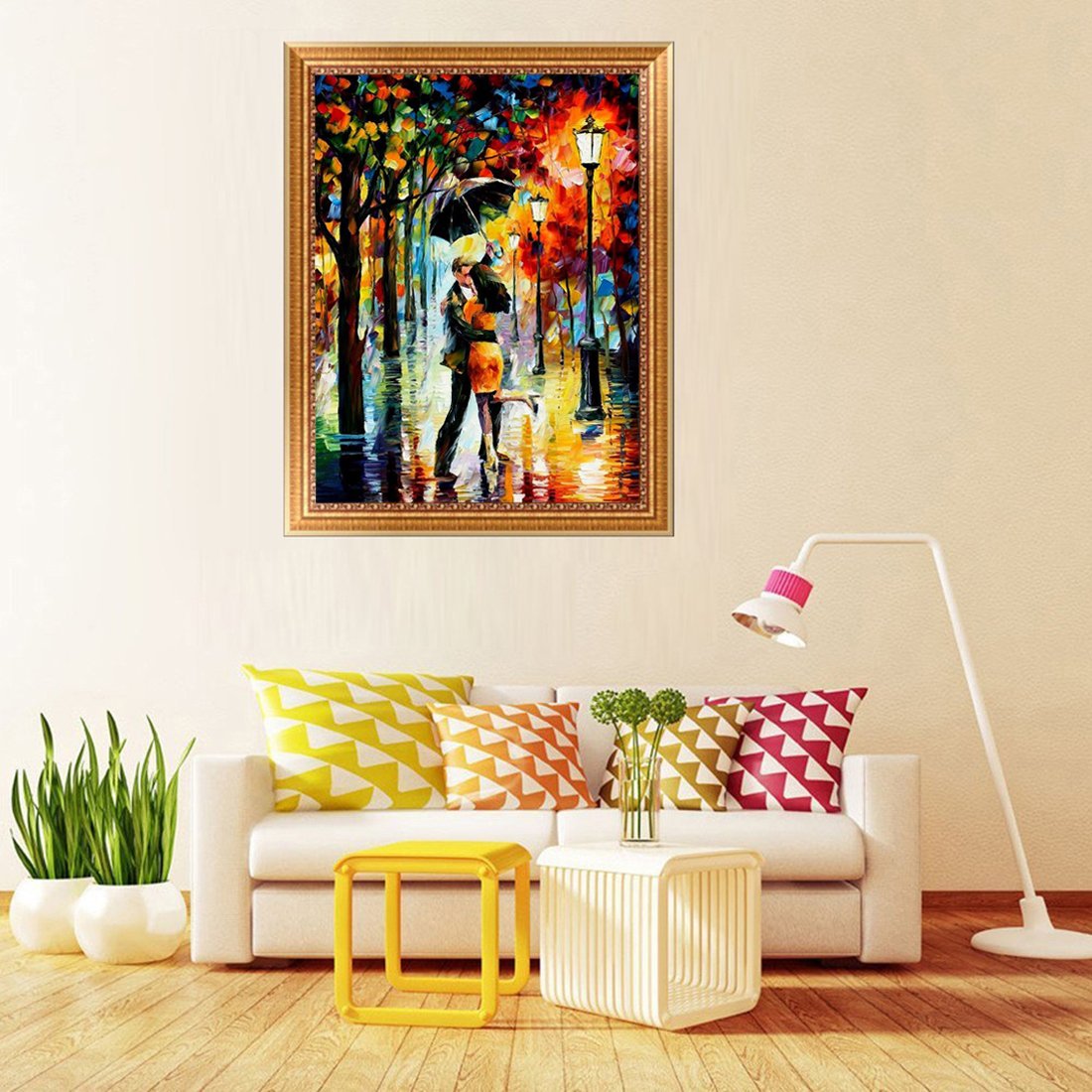 5D Diamond Painting Kit DIY Full Drill Arts Crafts Wall Decor 2 Pack by Yomiie, for Living Room Rainy Night Lovers (12.6x16.5inch/32x42cm) & Walking in Rainy Night (15.7x10.6inch/40x27cm)